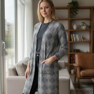 Lularoe Sarah Duster Cardigan Small Gray/Grey/Purple‎ Soft & Stretchy